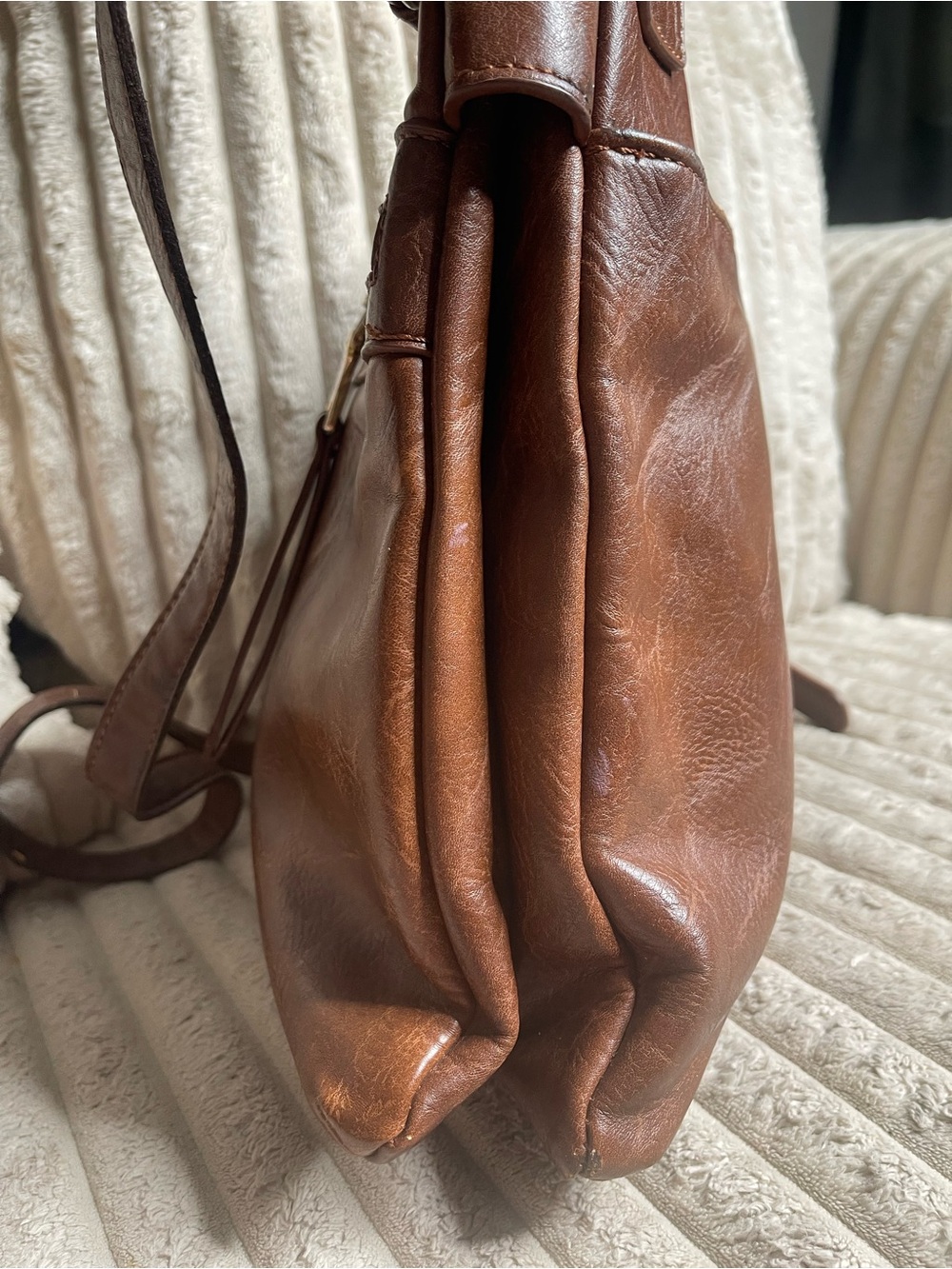 Miztrque Brown Leather Crossbody Bag Multi Zip Shoulder Purse Buckle Detail - Picture 6 of 11